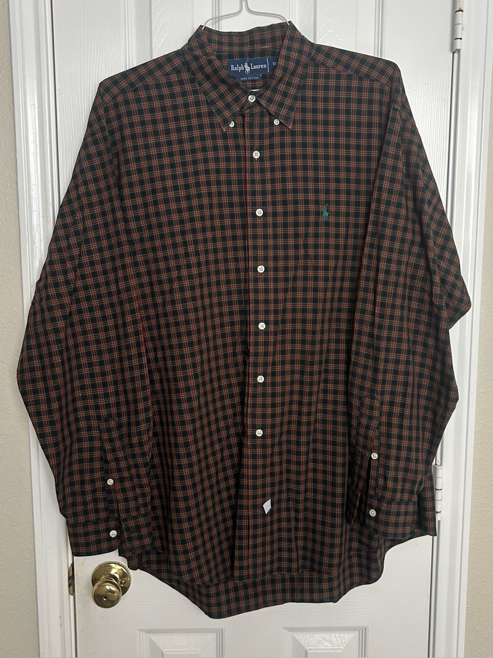 Vintage 90s Ralph Lauren Men’s Button Ip Polo Shirt Size XL Plaid